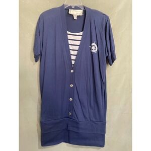 Vintage California Gold Rush Navy Yacht Club Compass Button Front Cardigan Top M